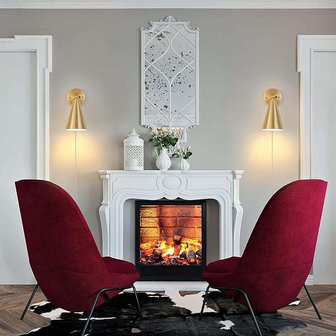 MWZ Gold Wall Sconces Set of Two Plug in,Brass Modern Dimmable Sconces Adjustable Angle Lights with Metal Shade and Dimmer On/Off Rotary Switch, Wall Mounted Light for Bedroom Bedside Stairway