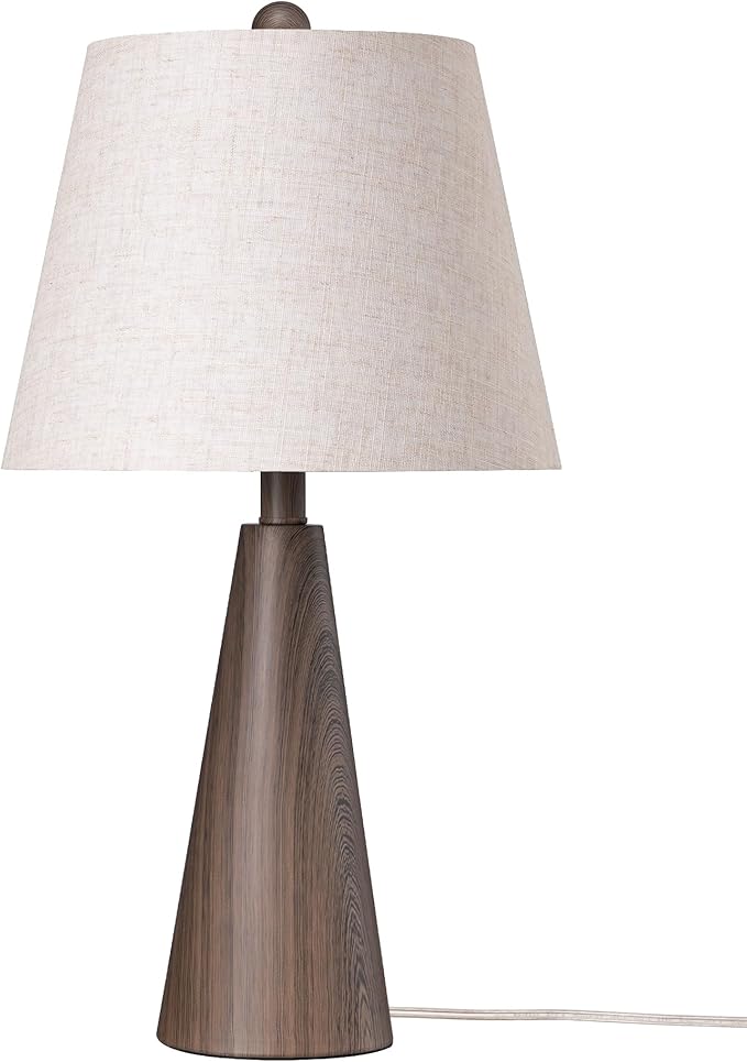 EDISHINE 21.85" Farmhouse Table Lamp, Rustic Bedside Lamp, Water Transfer Walnut Wood Grain Metal Base, Beige Linen Shade, Minimalist Nightstand Light for Living Room, Bedroom, Office, E26 Base