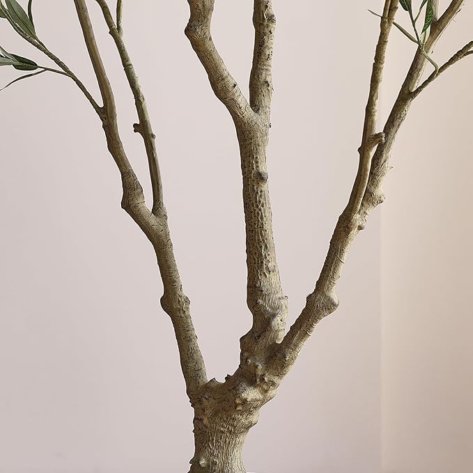 Olive Tree Artificial Indoor, 8FT Tall Faux Olive Tree with 11.5in White Cylinder Round Planter, Artificial Plants with Natural Wood Trunk and Lifelike Leaves for Home Office Decor