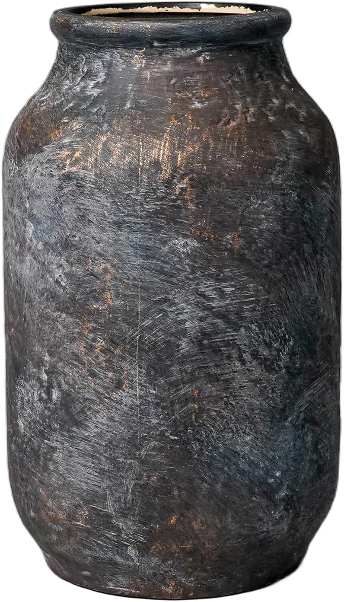 Rustic Ceramic Vase, Terracotta Pottery Decorative Vase, Farmhouse Decor for Living Room, Home, Fireplace, Shelf Decor, 9 Inch, Bronze