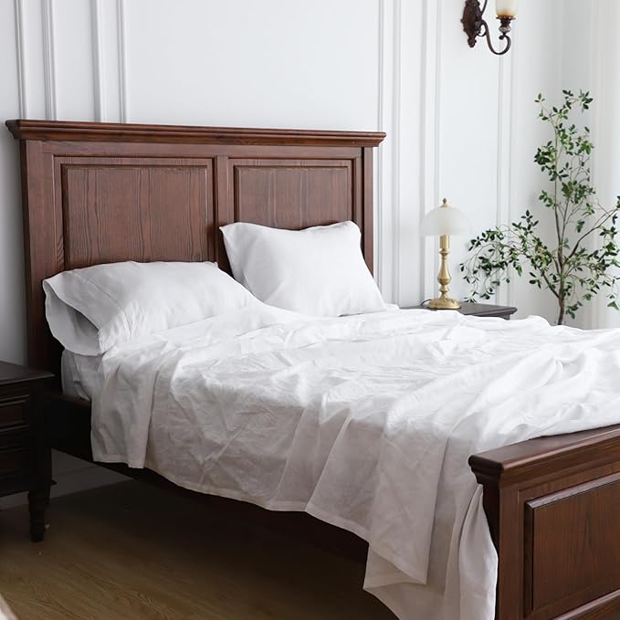 Simple&Opulence 100% Linen Pillowcase with Hand Drawing Hemstitch Pillow Cover King Size Set of 2 Soft and Durable (White, 20''x40'')