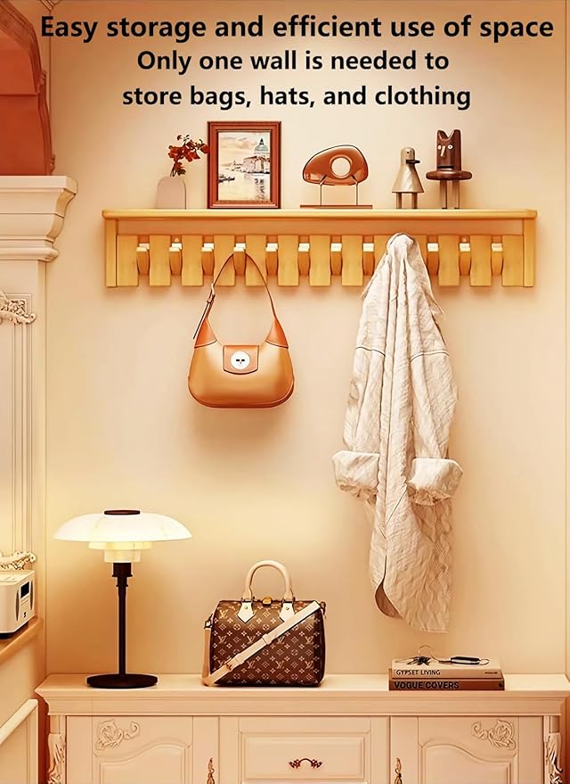 Wall Mounted Piano Key Hanger | Flip Style Hook | Entrance Wall Art Hook, Made of Oak Wood (3 Times Painted, 4 Times Polished) (Tray Walnut, 12Hooks)