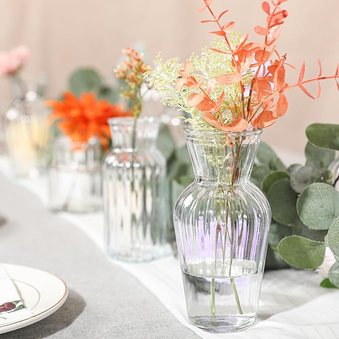 Modern Clear Glass Vase Set - 18Pcs Small Handmade Flower Vases, Decorative Mini Bud Vases for Wedding Reception, Dining Table, and Home Decor - Perfect for Single Stem Flowers