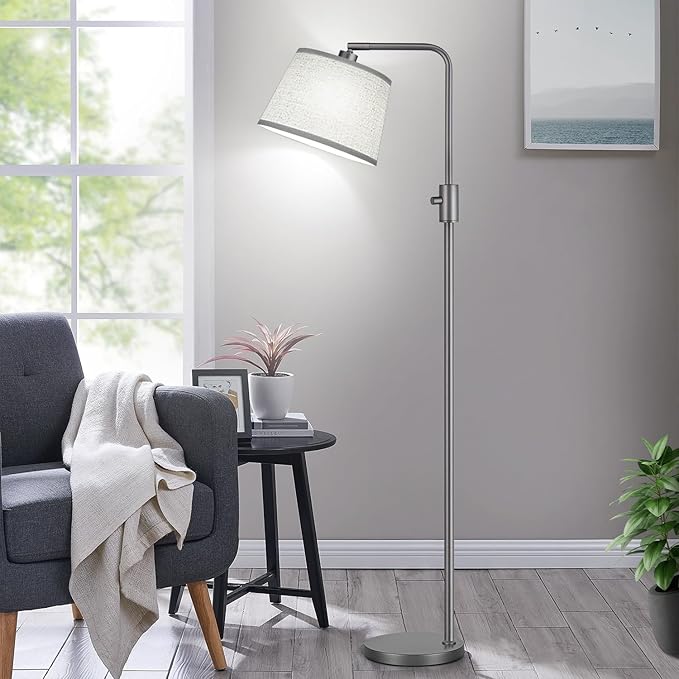 【Upgraded】 Dimmable Floor Lamp, 1000 Lumens LED Edison Bulb Included, Arc Floor Lamps for Living Room Modern Standing Lamp with Linen Shade, Tall Lamps for Living Room Bedroom Office Dining Room-Grey