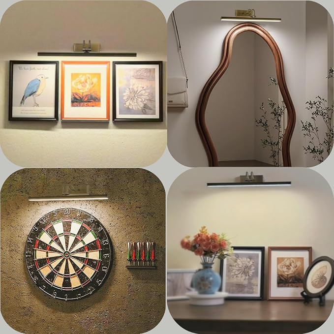 FUNCHDAY Wireless Picture Light, 2 Colors Wall Lights for Pictures Frame, 5000mAh Rechargeable Battery Art Lighting for Paintings, Dimming Timing Gallery Artwork Light (Antique Brass)