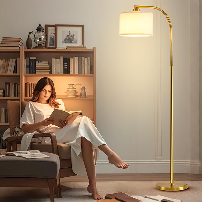 Floor Lamp for Living Room with Remote,Dimmable Tall Standing Lamps,Modern Floor Light with Smart RGB Bulb,App Control,3 Color Temperatures,Fabric Shades,Gold Floor Lamp for Bedroom Office Corner