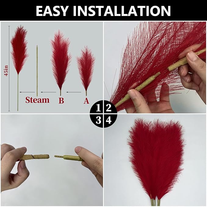 8 Pcs Light Pink Tall Faux Pampas Grass Decor, 45 Inches Artificial Pampas Grass Bulk, Large Faux Pompas Dried Decor for Floor Vase Filler, Home Boho, Wedding Anniversaries, Baby Shower Decoration