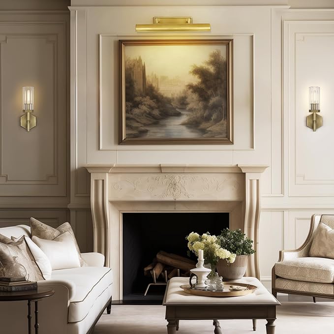 Picture Light 24" Brass Picture Lights for Wall 4-Light Gold Picture Frame Light Dimmable Art Gallery Light Accent Lighting Bathroom Wall Sconce for Artwork Poster Portrait Library Display