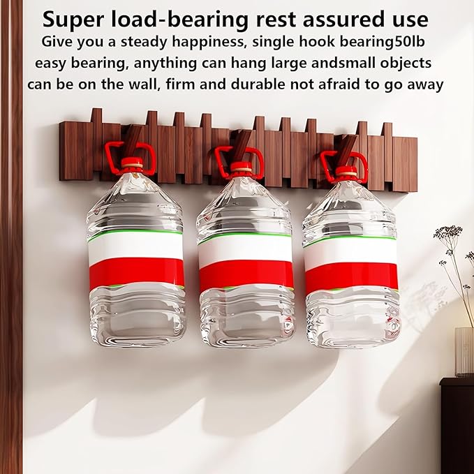 Wall Mounted Piano Key Hanger | Flip Style Hook | Entrance Wall Art Hook, Made of Oak Wood (3 Times Painted, 4 Times Polished) (Walnut-Beech, 4Hooks)