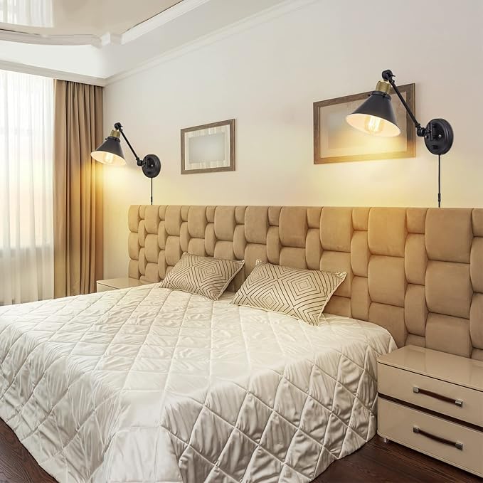 TRLIFE Wall Sconce Plug in, Dimmable Wall Sconces Swing Arm Wall Lights with Plug in Cord, Wall Mounted Light with Dimmer On/Off Knob Switch, UL Listed(2 Pack, 2 Bulbs Included)