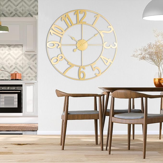 Large Wall Clock for Living Room Decor - 24 inch Big Decorative - Metal Wall Art - Analog Large Clock for Bedroom, Home, Kitchen, Office, Wall Decor