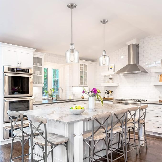 Modern Farmhouse Pendant Lighting for Kitchen Island Glass Pendant Light Brushed Nickel, 1-Light