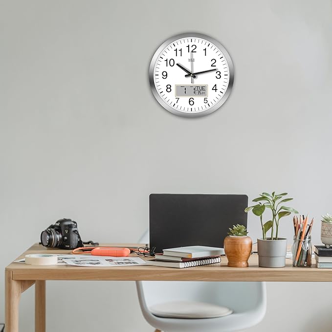 HITO 14 Inch Silent Wall Clock Battery Operated with Temperature and Date, Large Wall Clock for Living Room Decor, Office, Classroom, Bedroom