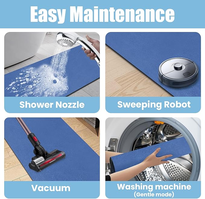 Extra Long Bathroom Rugs Diatomaceous Earth Bath mat Super Absorbent Quick Dry Non Slip Bath Mat Thin Runner Rug Fit Under Door-Shower Rug for in Front of Bathtub Shower, Blue, 23.6"x47.2"