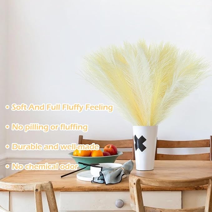 60 Pcs Pampas Grass Decor 21.7" Fluffy Faux Short White Yellow Pampas Grass Artificial Small Pompas Grass Flower Vase Filler for Home Wedding Decoration