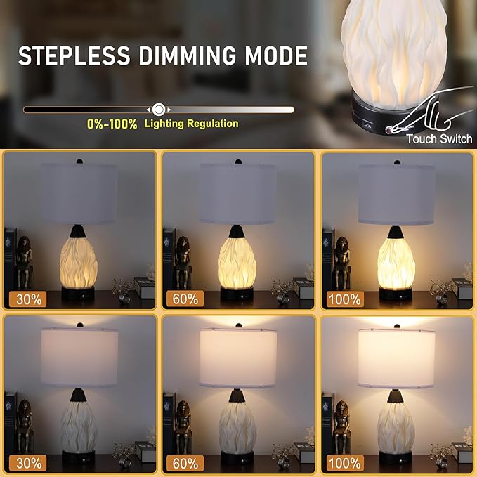 Serteaw 22''Touch Control Table Lamps Set of 2,Stepless Dimmable Bedside Lamps with USB Charging Ports, Black and Cream Living Room End Nightstand Table Lamps with Linen Lampshade, LED Bulbs Included
