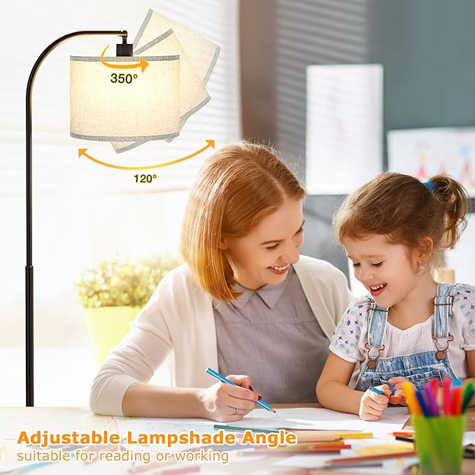 Arc Floor Lamp with Remote and Stepless Dimmable Bulb, Colors Temperature & Brightness Adjustable, Floor Lamps for Living Room(Grey Shade & Black Pole)