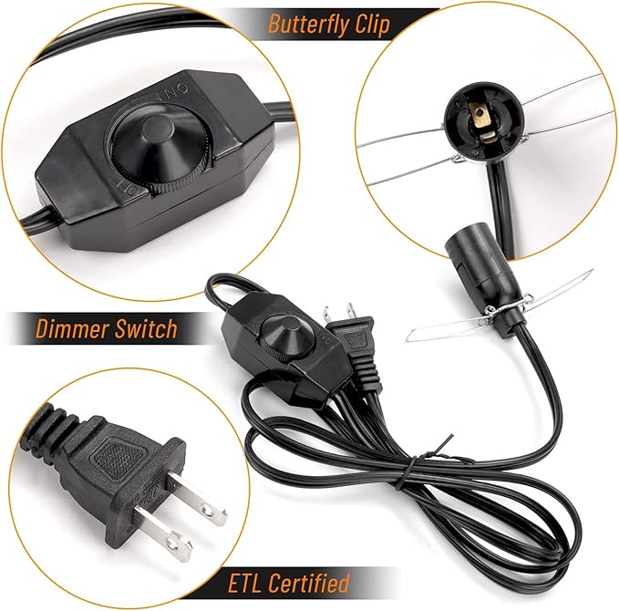 1 Pack Salt Lamp Cord Replacement with 1 Pack Wooden Tray and 8 Pack 15 Watts E12 Halogen Salt Lamp Bulbs