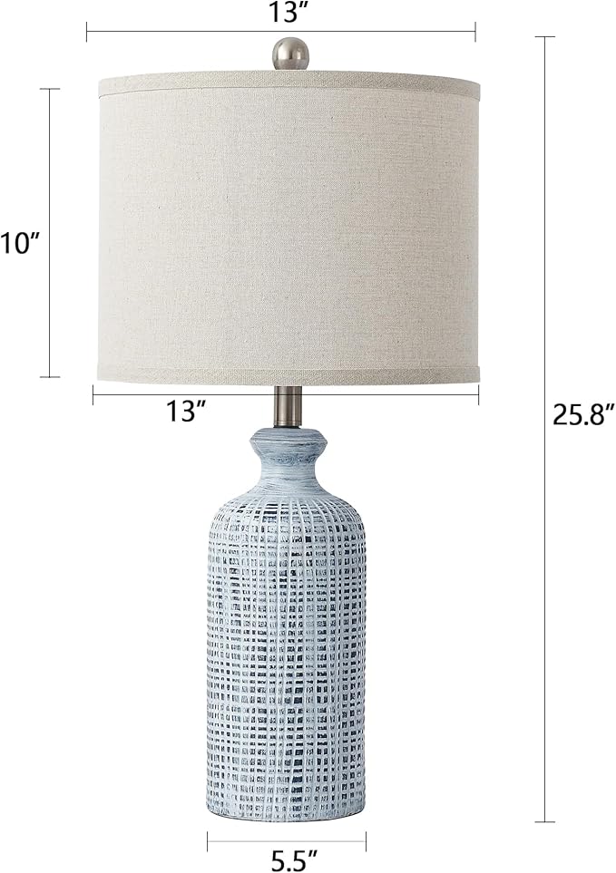 Living Room Lamps Set of 2, 25.8" Ceramic Table Lamps for Bedrooms with Linen Shade, Modern Farmhouse Lamps for Nightstand with Rotary Switch