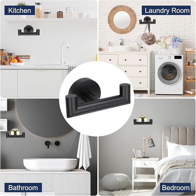 uxcell Double Towel Hook, Stainless Steel Coat Hook, Wall Mount Robe Hooks Hand Towel Hanger for Bathroom Kitchen Living Room, Black