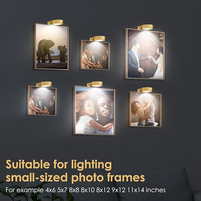 3-Pack Picture Light Battery Operated, Magnetic Led Lights with Remote, Dimmable and Timer Painting Light, Art Display Light for Picture Frame Artworking Portrait, Home Wall Decor Puck Lights, Gold