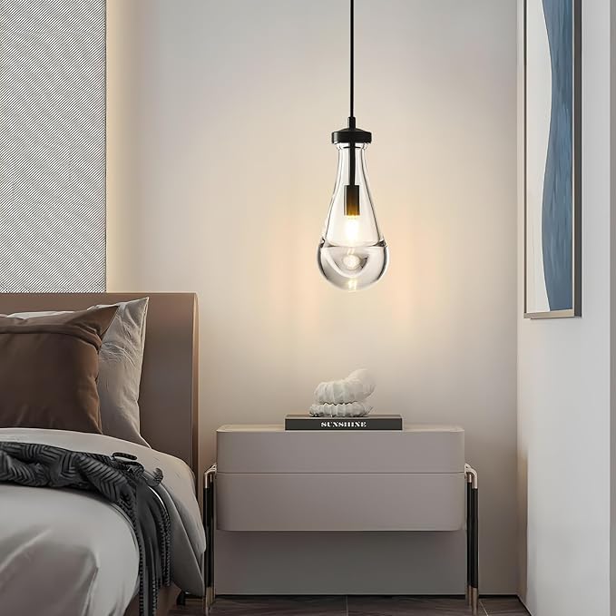 Raindrop Pendant Light Fixtures Set of 2, Modern Glass Pendant Lighting Kichen Island Black Teardrop Pendant Light Fixtures for Indoor Stairway,Dining Room, Living Room,E12 Bulb Included