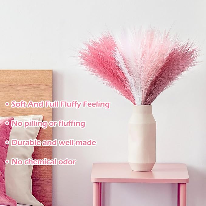 80 Pcs Pampas Grass Decor 21.7" Fluffy Pink White Violet Faux Short Pampas Grass Artificial Small Pompas Grass Flower Vase Filler for Home Wedding Decoration
