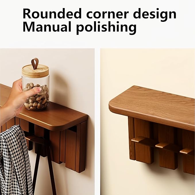 Wall Mounted Piano Key Hanger | Flip Style Hook | Entrance Wall Art Hook, Made of Oak Wood (3 Times Painted, 4 Times Polished) (Tray Walnut, 8Hooks)