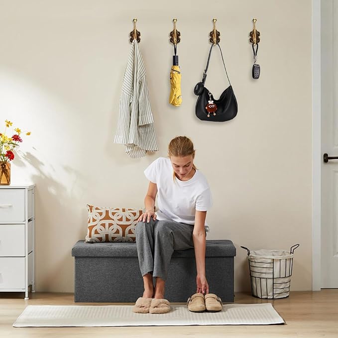 Zonon Vintage Coat Hooks Antique Wall Hooks Towel Hook for Hanging Purse Hat Keys Clothes Curtain Unique Heavy Duty Bathroom Hook for Wall (4 Pcs,Brass)