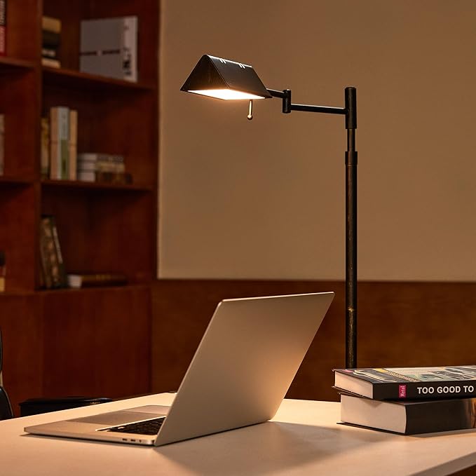 VONLUCE Dimmable LED Floor Lamp, 56" Floor Lamp for Living Room with Adjustable Height Swing Arms 3 Color Temperatures, Industrial Standing Pole Lamp for Bedroom Reading, Rustic Black