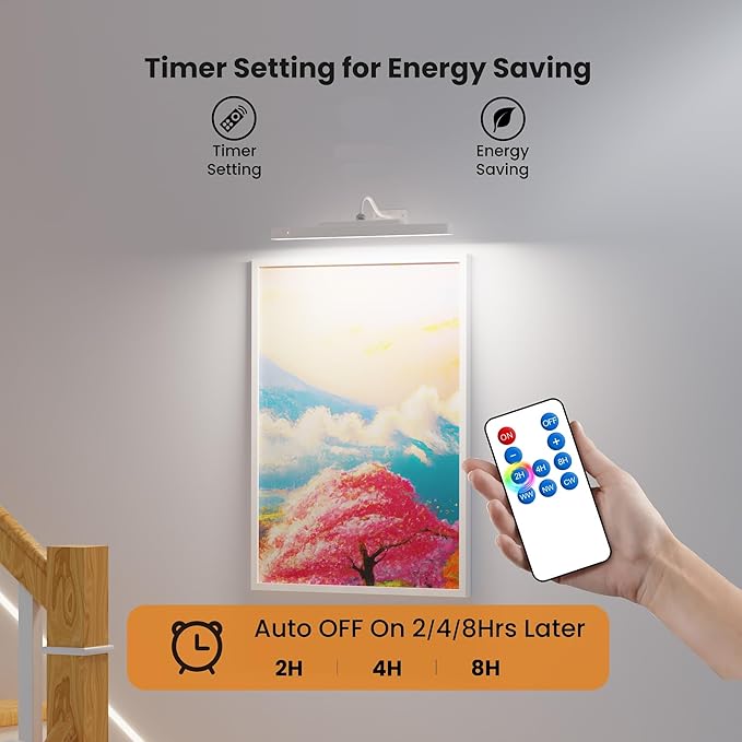 Cordless White Picture Lights for Wall Artworks - Wireless Remote, 3 Modes Dimmable 350LM Above Frame Lighting, 5000mAh Rechargeable Battery Wall Mount for Photo, Gallery,Paintings,Dartboard(2-Pack)