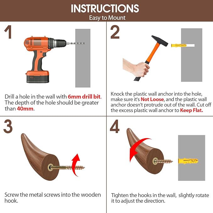 World’s Only - Unique Wall Hooks, 2 Pack Coat Hooks, Horn Shape Design, Decorative Bag Hooks, Cowboy Hat Rack for Wall – Natural, Space-Saving, Baseball Cap Organizer