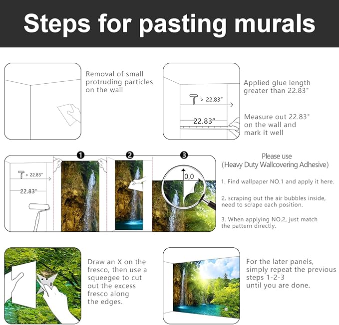 -Green Lake Waterfall Scenery Fabric Wallpaper Living Room Woodland Forest Mountain Bedroom Bathroom Large Wall Mural- 160"x108"( not Peel and Stick)