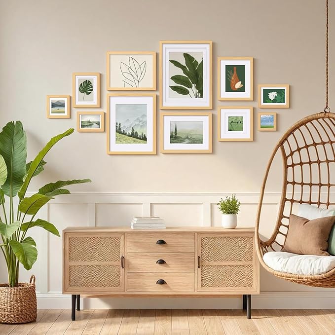 Egofine 4x6 Picture Frames Natural Wood Frames with Plexiglass, Display Pictures 3.5x5 with Mat or 4x6 Without Mat Set of 4 for Tabletop and Wall Mounting