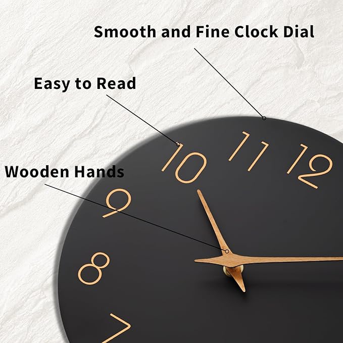 Mosewa Wall Clock 14 Inch Black Battery Operated Silent Non Ticking Simple Minimalist Rose Gold Numbers Decorative for Bedroom Living Room Kitchen Home Office