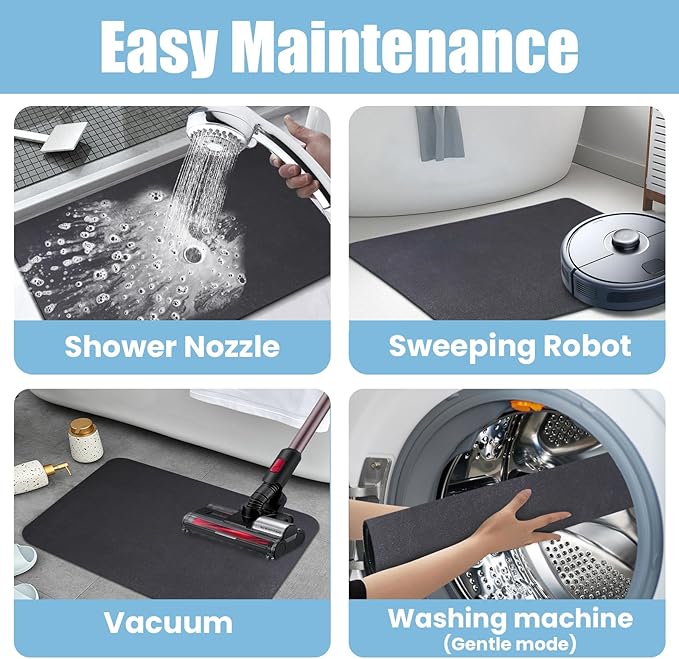 Diatomaceous Earth Bath mat Bathroom Rugs Super Absorbent Quick Dry Non Slip Bath Mat Thin Bathroom Floor Mats Fit Under Door-Shower Rug for in Front of Bathtub Shower, Dark Grey, 15.7"x35.4"