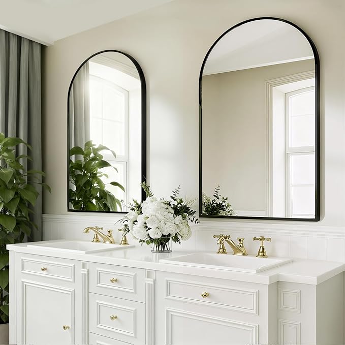 Arched Wall Mirror 24"X36", Black Bathroom Vanity Mirrors for Over Sink, Modern Farmhouse Mirror Wall Mounted, Curved Arch Design for Bedroom, Living Room & Home Decor