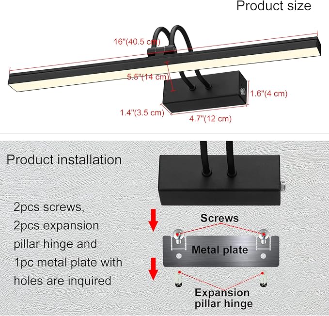 FUNCHDAY Picture Light, Wireless Rechargeable Gallery Light with Remote, 280LM Dimmable Painting Art Lighting Battery Operated, 16" Metal Picture Lights for Wall Art,Paintings,Mirror (Black)