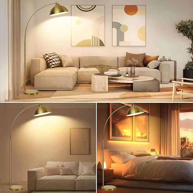 Arc Floor Lamp with Remote Control and Adjustable Light Bulb——Arched Tall Lamp for Living Room, Bedroom and Reading,Ideal Choice for Home Decor(Gold)