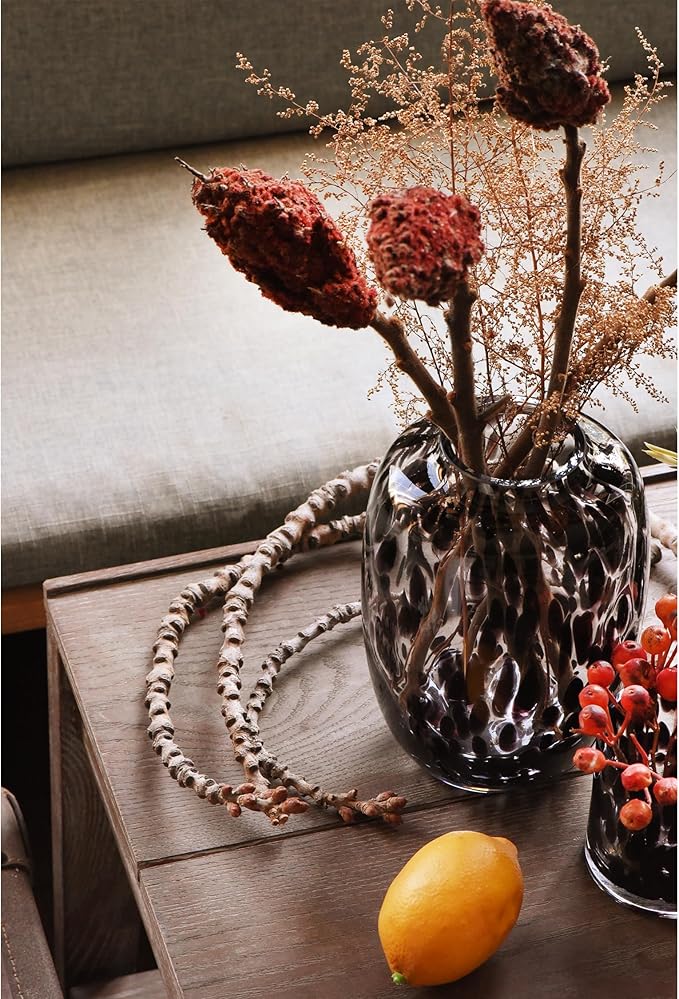 CONVIVA Glass Vase and Candle Holder Set, 3-Piece, Flower Vase Tortoise Pattern,Modern Home Decor Table Centerpiece Thanksgiving Christmas Day Gift Idea.