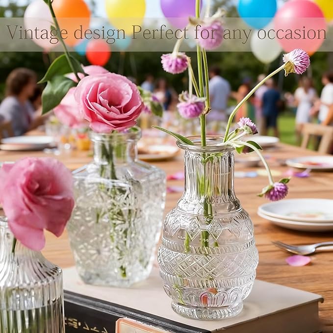 Glass Bud Vase Set of 12 Pcs, Small Glass Vases for Flowers, Vintage Vases for Centerpieces, Small Flower Design for Centerpieces Wedding Decorations Home Flower Party Decor