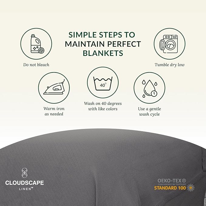 Cloud Scape Linen Herringbone Cotton Throw Blanket for Couch, Bed,Sofa, Home Decor, Soft, Lightweight, All-Season Bed Blanket, 50 x 70, Dark Grey