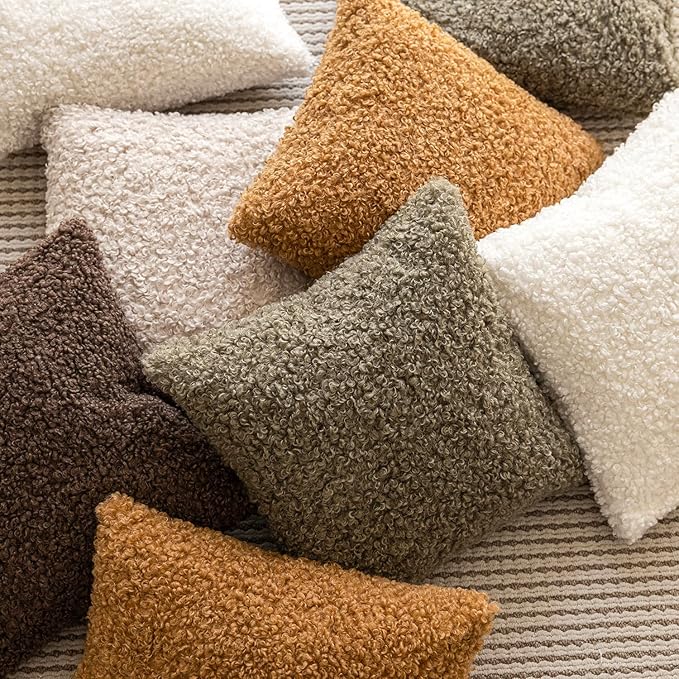 Foindtower 2 Pieces 20x20 Inch Sage Green, Faux Fur Throw Pillow Cover Accent Sherpa Pillow Fuzzy Soft Pillowcases Sheepskin Decorative Fleece Cushion Case for Bed Couch Living Room