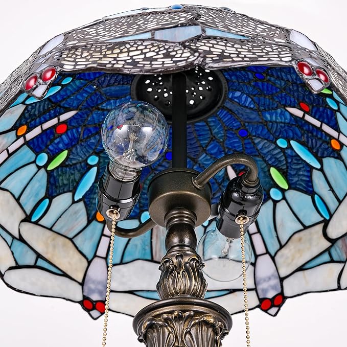 Tiffany Floor Lamp Gradient Blue Stained Glass Dragonfly Standing Reading Light 16x16x64 Inch Retro Inspired Pole Corner Lighting Art Decor for Bedroom Living Room Home Office