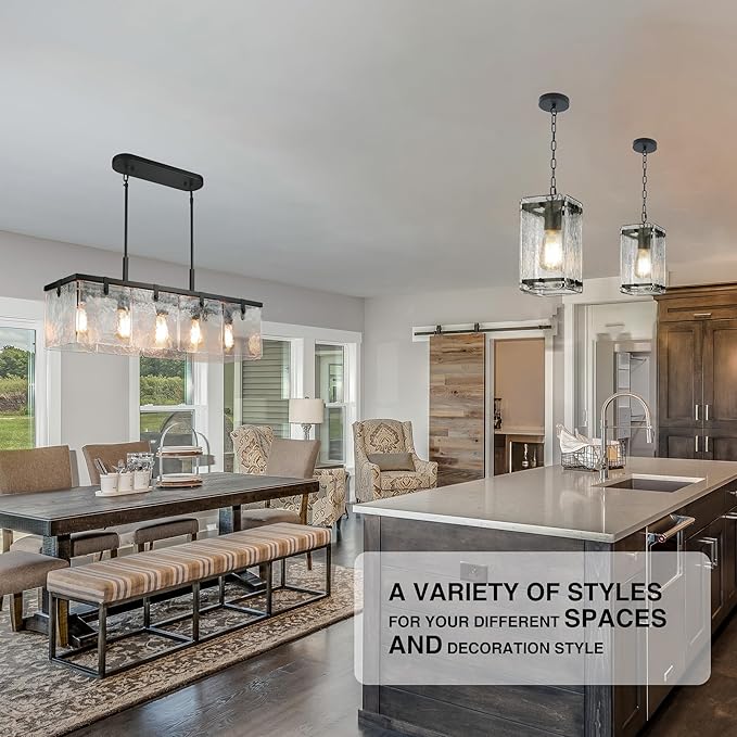 IKK Modern Textured Glass Chandeliers for Dining Room, 37" Rectangular Island Light Fixture, Rectangle Farmhouse Lighting for Kitchen Island, Living Room, L37 x W9.8 x H9.5