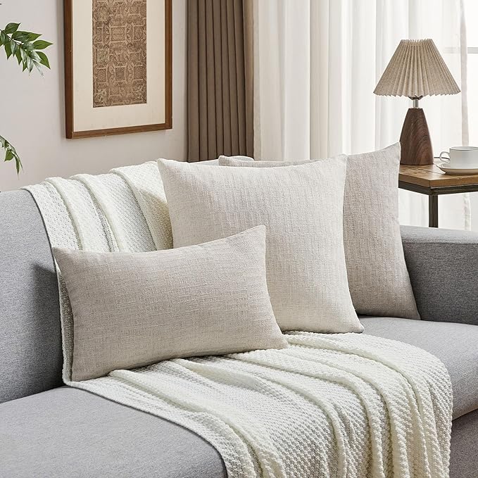 FUTEI Natural Decorative Throw Pillow Covers 12x20 Inch Set of 2,Soft Linen Slub Texture Pillow Case,Farmhouse Home Decor for Couch Bed Living Room