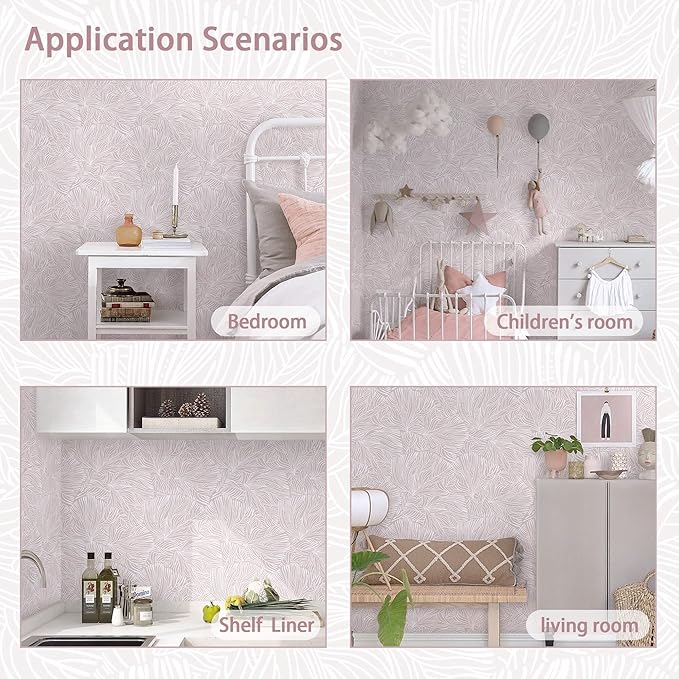 Heroad Boho Peel and Stick Wallpaper Pink and White Floral Contact Paper Modern Removable Self-Adhesive Wallpaper for Bedroom Living Room Cabinets Decoration Thicken Vinyl Roll 17.3''x78.7''