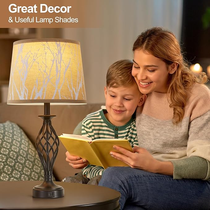 Bedside Lamp Shades Set of 2 Replacement, Drum Lampshades, 12.7" x 12.7" x 10 Inches Lampshades for Table Lamp, Floor Lamp, Pendant Light, Lamp Shade Harp Holder Included