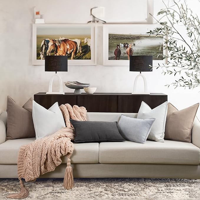 ZWJD Khaki Pillow Covers 22x22 Set of 2 Chenille Throw Pillow Covers with Elegant Design Soft and Luxurious Decorative Throw Pillows for Couch, Bed, and Home Decor