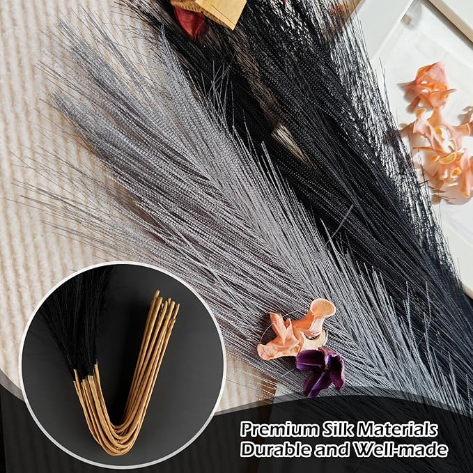 60 Pcs Pampas Grass Black and Light Grey Decor 21.7" Fluffy Faux Short Pampas Grass Artificial Small Pompas Grass Flower Vase Filler for Home Wedding Decoration